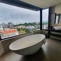 Freestanding bathtub with awesome views!