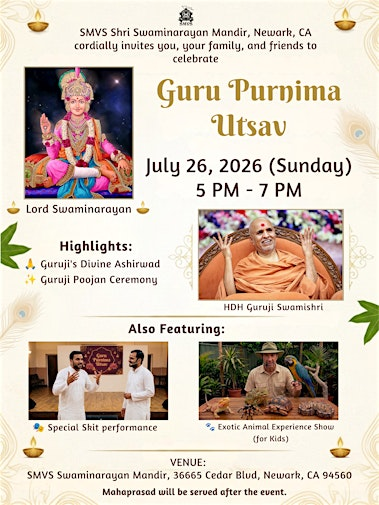 Guru Purnima Utsav 2026 with Skit Performance & Kids Activities | SMVS Swaminarayan Mandir Newark, CA