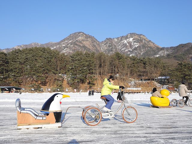 포천 산정호수 썰매장 펭귄탈까? 오리탈까?