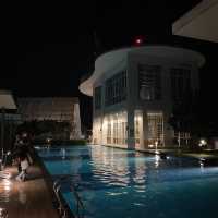 Hot water swimming pool under the moon light