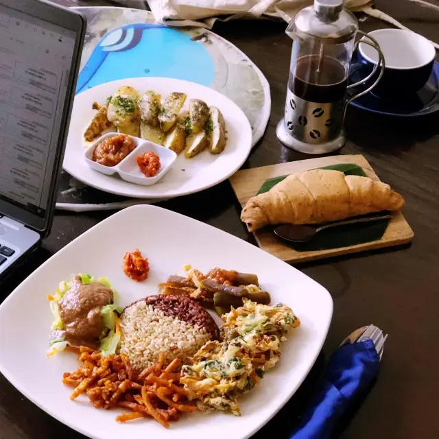 beautiful food in a calm yoga studio 