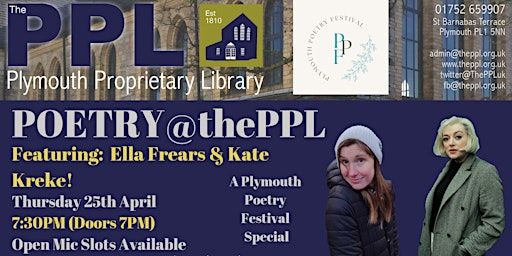 POETRY@thePPL Ft. Ella Frears & Kate Kreke + open mic | Plymouth Proprietary Library