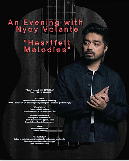 Heartfelt Melodies with Nyoy Volante - VIP with photo op | Philippine Canadian Centre of Manitoba (PCCM)