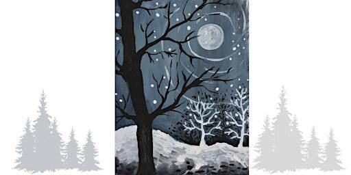Winter Night, Acrylic Painting Class for Adults and Teens | Expressive Brush Art Studio