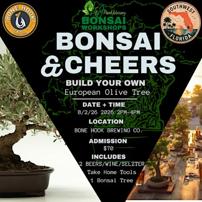 Bonsai & Cheers at Bone Hook Brewing Co. | European Olive  Bonsai Workshop | Bone Hook Restaurant and Brewery
