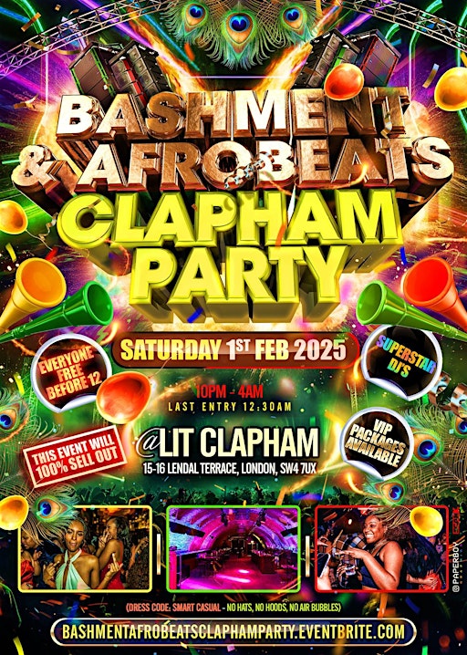 Bashment & Afrobeats Clapham Party - Everyone Free Before 12 | Lit Clapham
