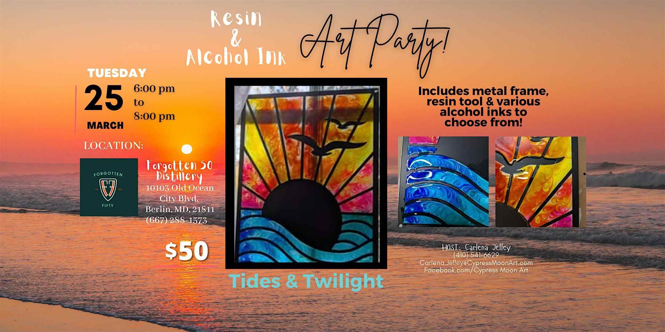 Resin & Alcohol Ink Art Party Featuring: Tides & Twilight | Forgotten 50 Distilling