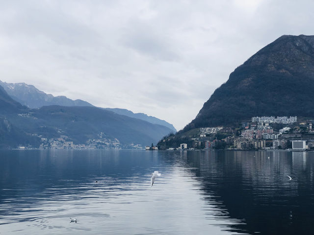 Lake and mountain scenery in Lugano.