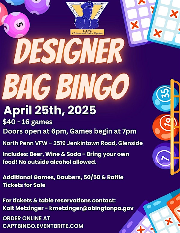Citizens and Police Together (CAPT) Designer Bag Bingo | North Penn VFW