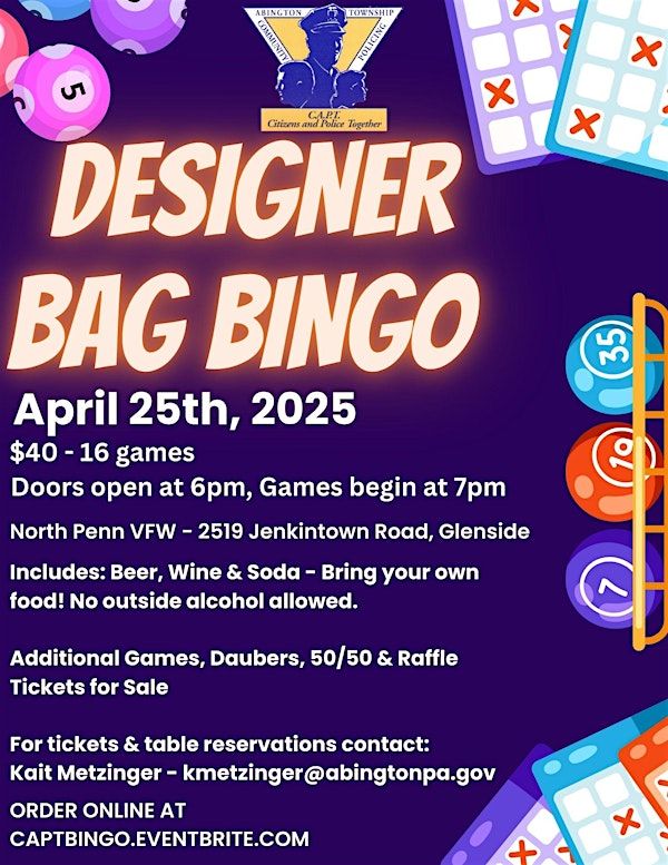 Citizens and Police Together (CAPT) Designer Bag Bingo | North Penn VFW