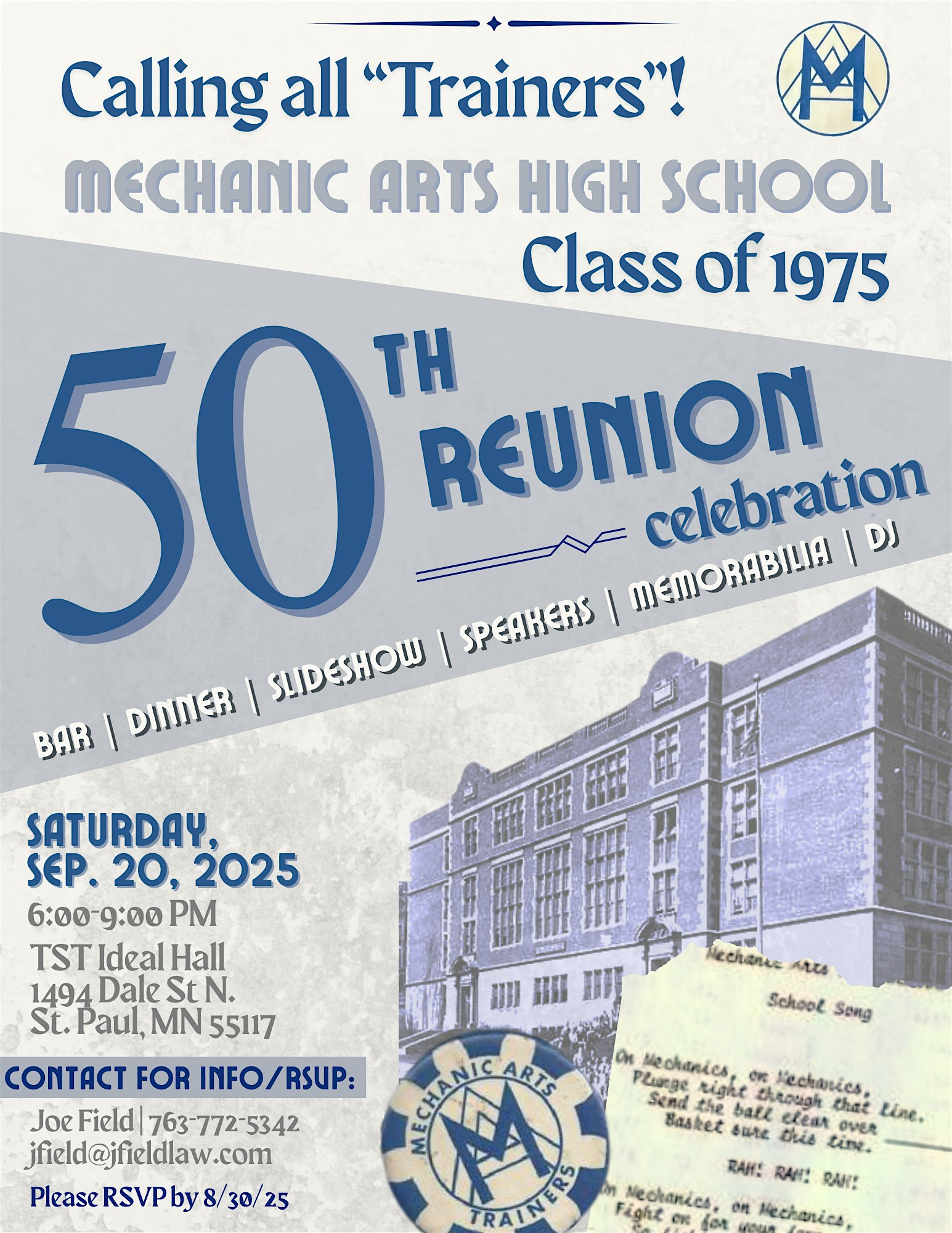 Mechanic Arts Class of 1975 50th Reunion Celebration! | TST Creative Catering Ideal Hall