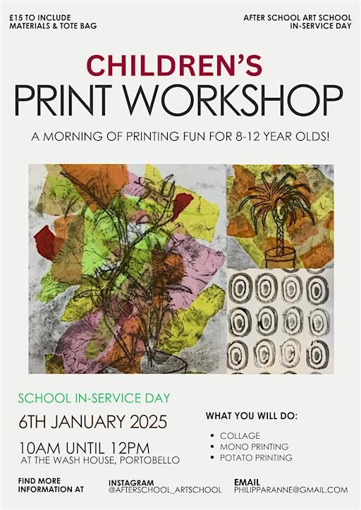 Children's Print Workshop - Art on Monday 6th January | Portobello Community Centre - The Wash House