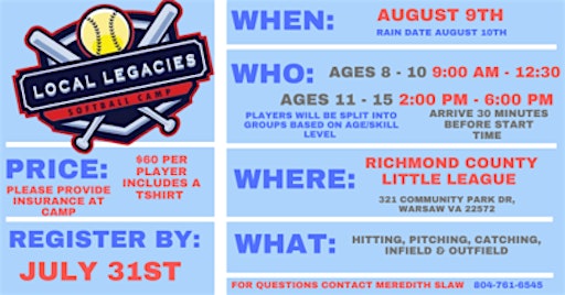 Local Legacies Softball Camp 2025 | Richmond County Little League