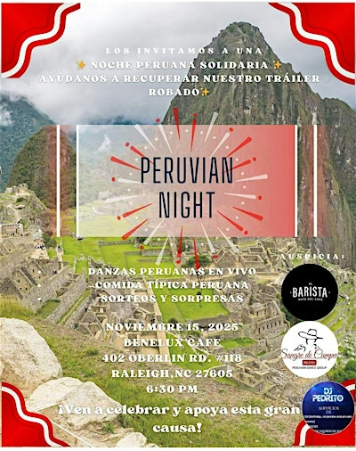 Noche Peruana Solidaria – Cena Show y Recaudación de Fondos | Benelux Cafe ( El Barista)