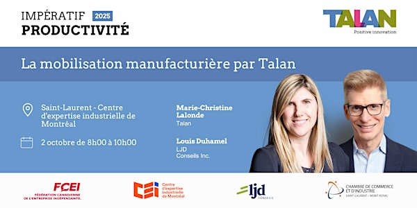 Impératif productivité - La mobilisation manufacturière par Talan | CEI MTL Centre d'expertise industrielle de Montréal