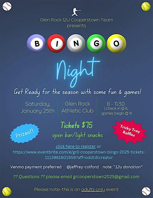 GRLL Cooperstown Bingo 2025 | Glen Rock Athletic Club
