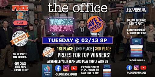 THE OFFICE Theme Trivia | Dave & Buster's - Torrance CA - 02/13 at 8p | Dave & Buster's Torrance