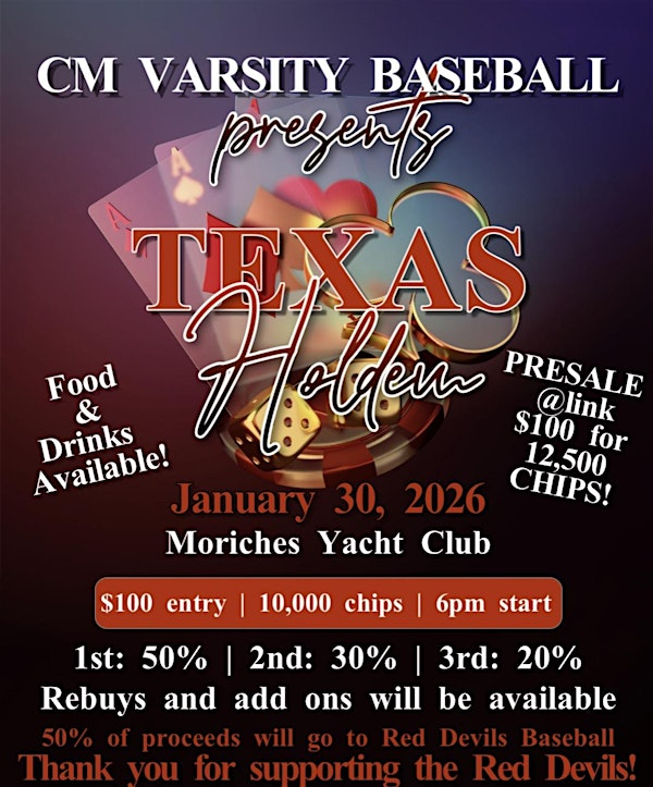 CM Varsity Baseball presents Texas Holdem Tournament | Moriches Yacht Club Inc, Union Avenue, Center Moriches, NY, USA
