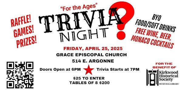 "For The Ages" Trivia Night  - Captains Buy Your Tables Now | Grace Episcopal Church, East Argonne Drive, Kirkwood, MO, USA
