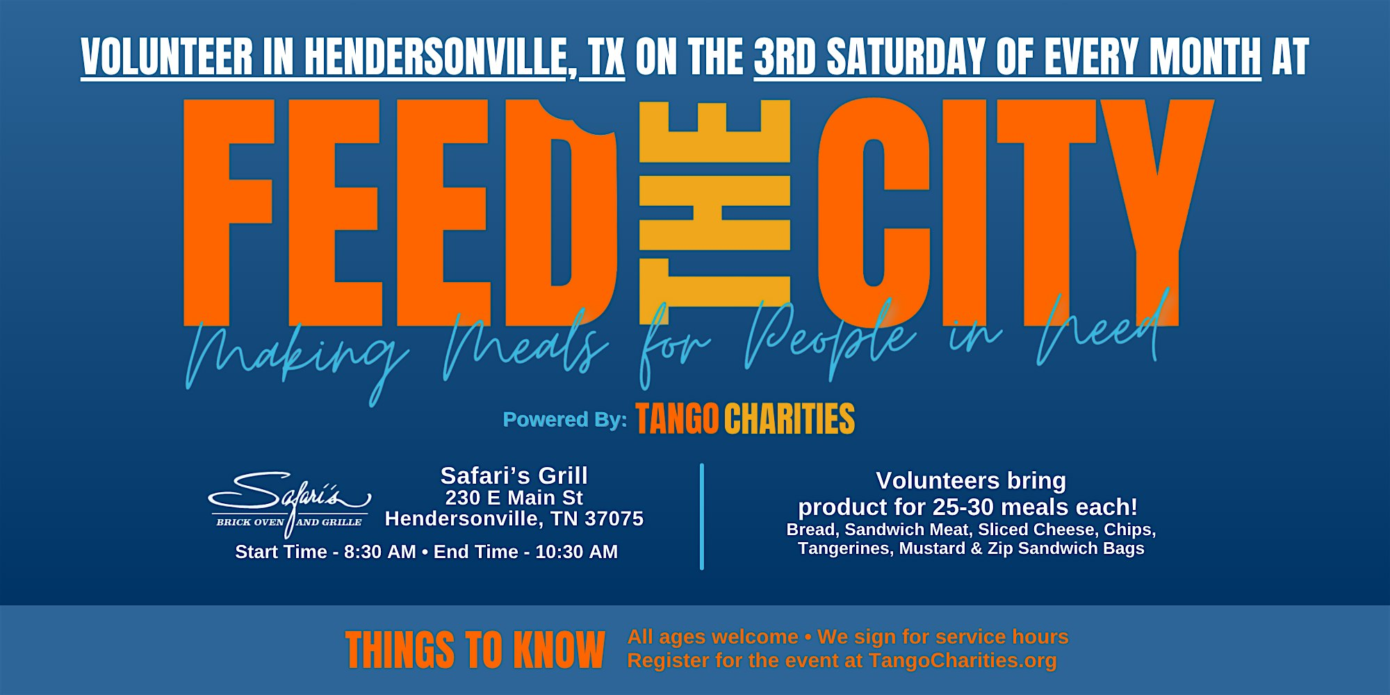 Feed The City Hendersonville: Making Meals for People In Need | Safari's Brick Oven & Grille