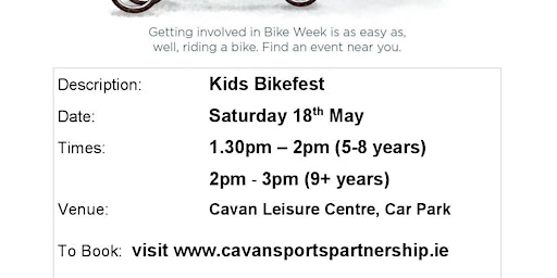 Kids Bikefest Cootehill(1.30pm-2pm)for children aged 5-8 years | Holy Family School