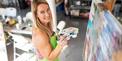 Paint your own large abstract painting on canvas workshop Brighton | Lawrence Art Studio