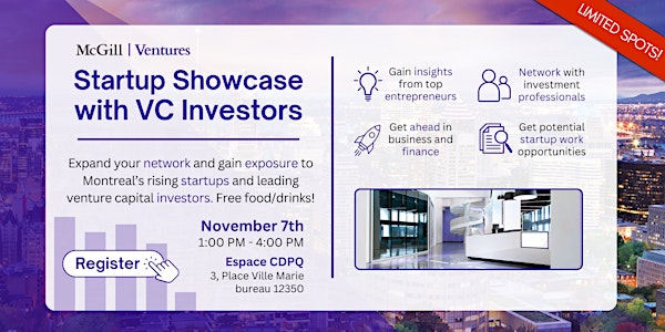 McGill Ventures: Community Startup Showcase with Venture Capital Investors | Espace CDPQ