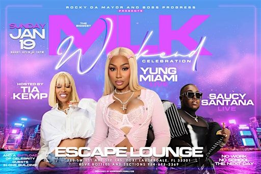 SUNDAY MLK KICKOFF… TIA KEMP/YUNG MIAMI/SAUCY SANTANA LIVE | Escape Lounge