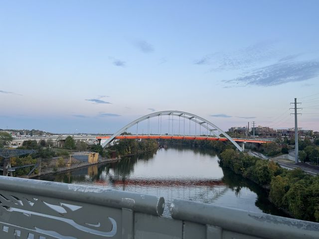 Sunset in Nashville walking on the bridge 