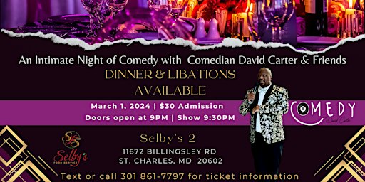 An Intimate Night of Comedy with Comedian David Carter & Friends - 2nd Show | Selby’s 2, Billingsley Road, Saint Charles, MD, USA