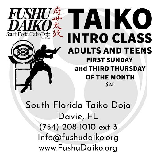 TAIKO DRUMMING INTRO CLASS - Adults and Teens DAVIE, FL | 2041 SW 70th Ave - D2
