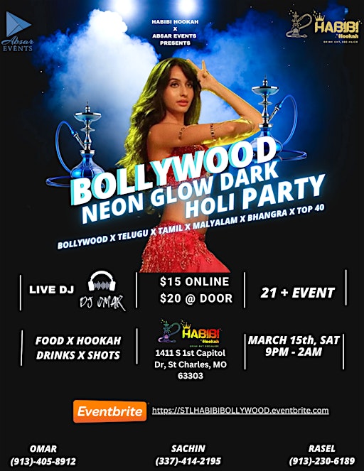 BOLLYWOOD NEON GLOW DARK HOLI PARTY | Habibi Hookah Bar & Lounge