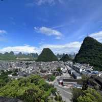 The lit up tower in Yangshuo park