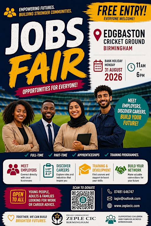 Jobs Fair 2026 | Free Careers, Training & Employment Event | Edgbaston cricket ground