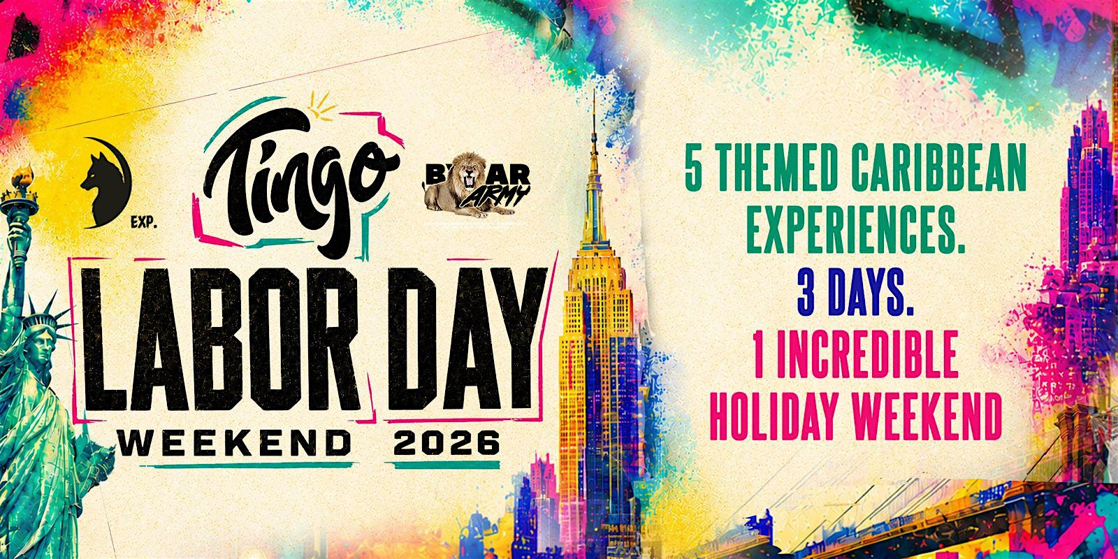 Tingo Labor Day Weekend NYC 2026: 3 Days, 5 Themed Caribbean Experiences | Multiple Locations in NYC (See Event Details)