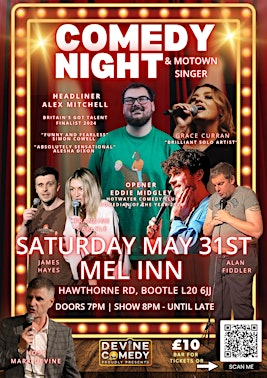 The big Comedy & Motown Night at the Mel Inn, Liverpool 31st May | Mel Inn Social Club