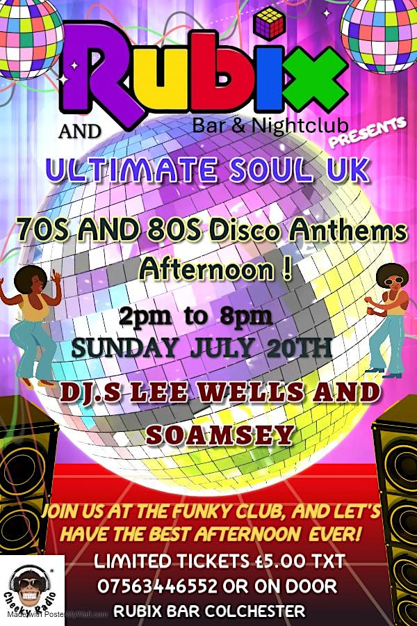 70S AND 80S SOUL AND DISCO ANTHEMS AFTERNOON | Rubix Bar & Nightclub