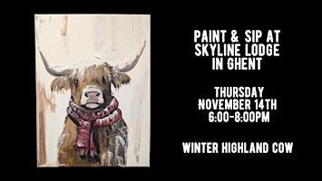 Paint & Sip at Skyline Lodge in Ghent - Winter Highland Cow | Skyline Lodge