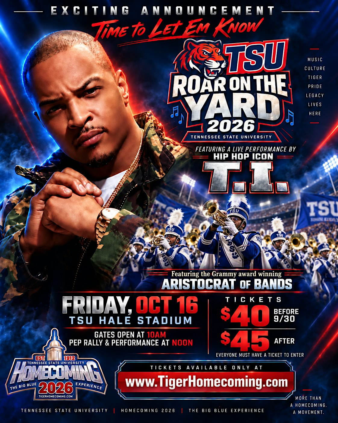 TSU Homecoming 2026 presents ROAR ON THE YARD/Pep Rally | William J. Hale Stadium