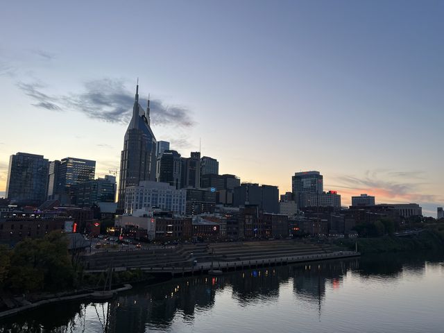 Sunset in Nashville walking on the bridge 