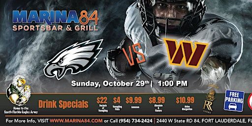 Eagles vs Commanders Ram Watch Party Marina84 | Marina 84 Fort Lauderdale