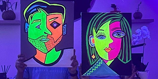Neon Lights Paint your Partner Picasso Way | Paintelaide - Adelaide's Paint and Sip Studio