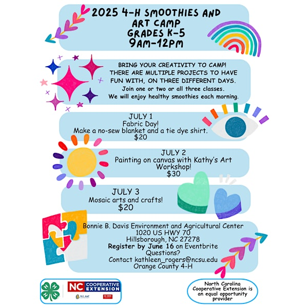 Smoothies & Art 4-H Camp | N.C. Cooperative Extension | Orange County Center