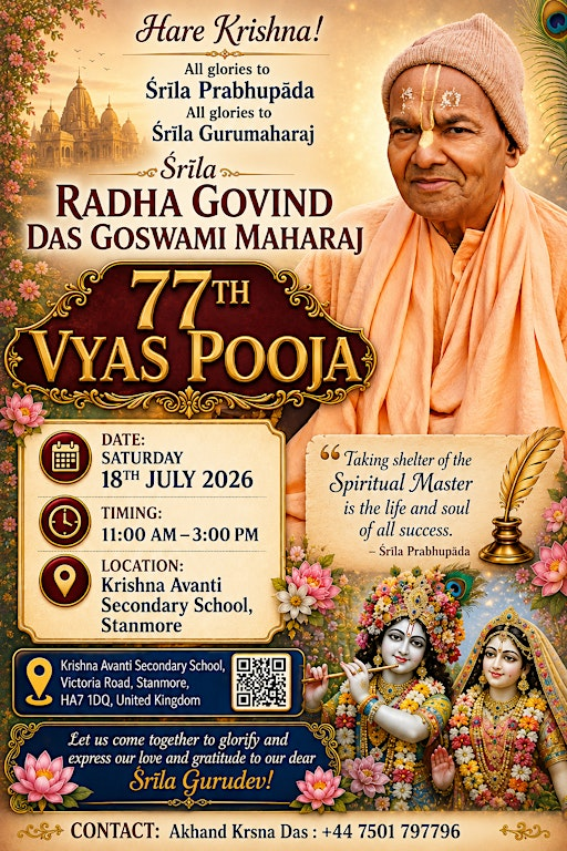 HH Radha Govind Maharaj - 77th Vyas Pooja Celebration | Avanti House Secondary School