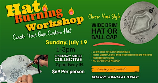 Make your own custom hat - Hat burning workshop - Wide Brim Hat • Ball caps | SPEEDWAY ARTIST COLLECTIVE