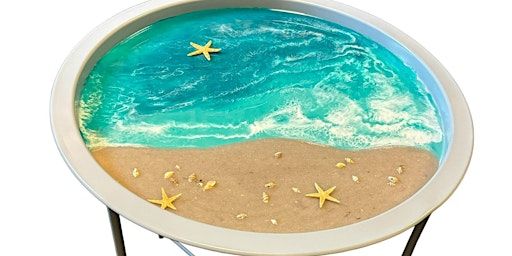 Beach Resin Seascape on a Metal Folding Tray Table | Beach House 5317