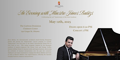 Concert by Maestro János Balázs | Carleton Dominion-Chalmers Centre