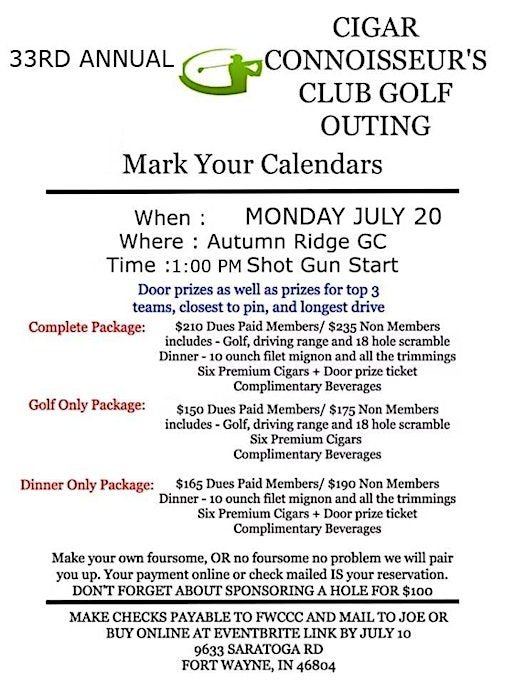 Fort Wayne Cigar Connoisseur's Club 33rd Annual Golf Outing | Autumn Ridge Golf Course Inc