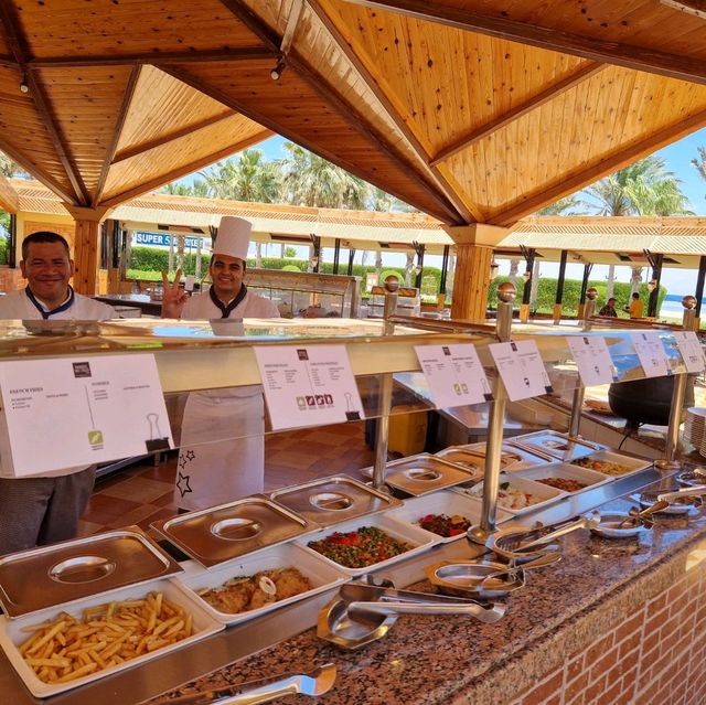 Main restaurant and food at the resort