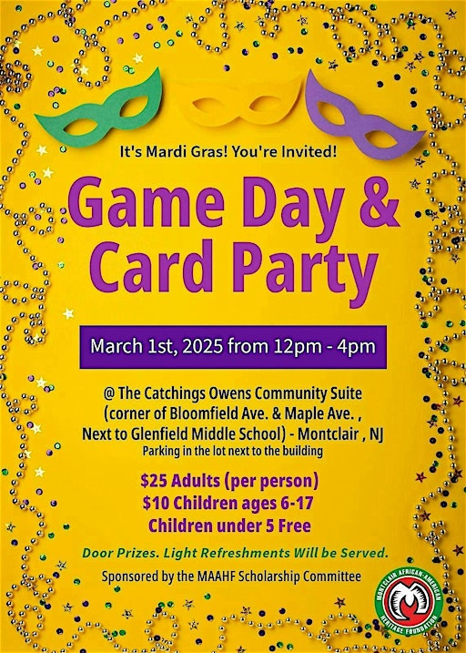 Game Day and Card Party | The Catchings Owens Community Suite (The Corner  of Bloomfield Ave and Maple Ave - Next to Glenfield Middle School)